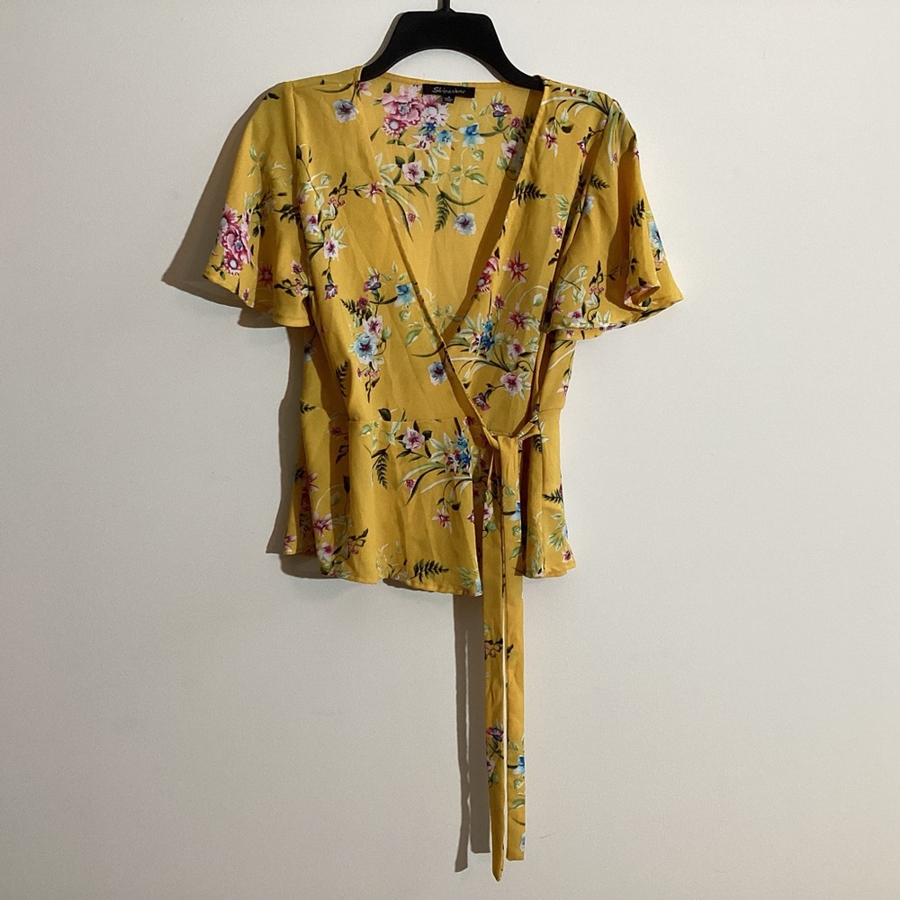 Yellow Floral Wrap Top